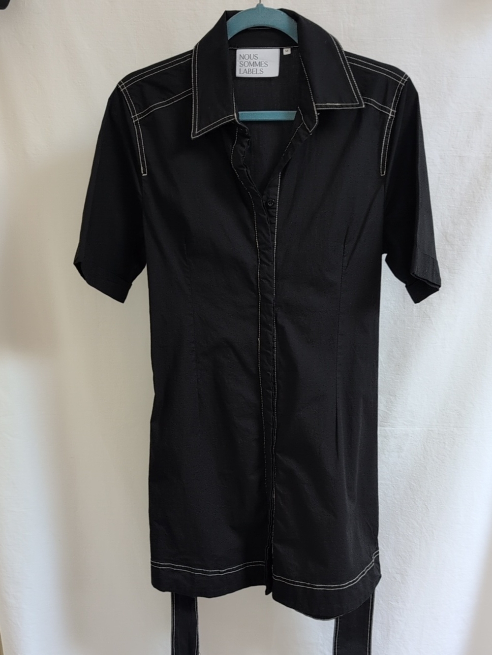 Nous Sommes Labels Button Tie Marie Dress Black Cotton Sz M